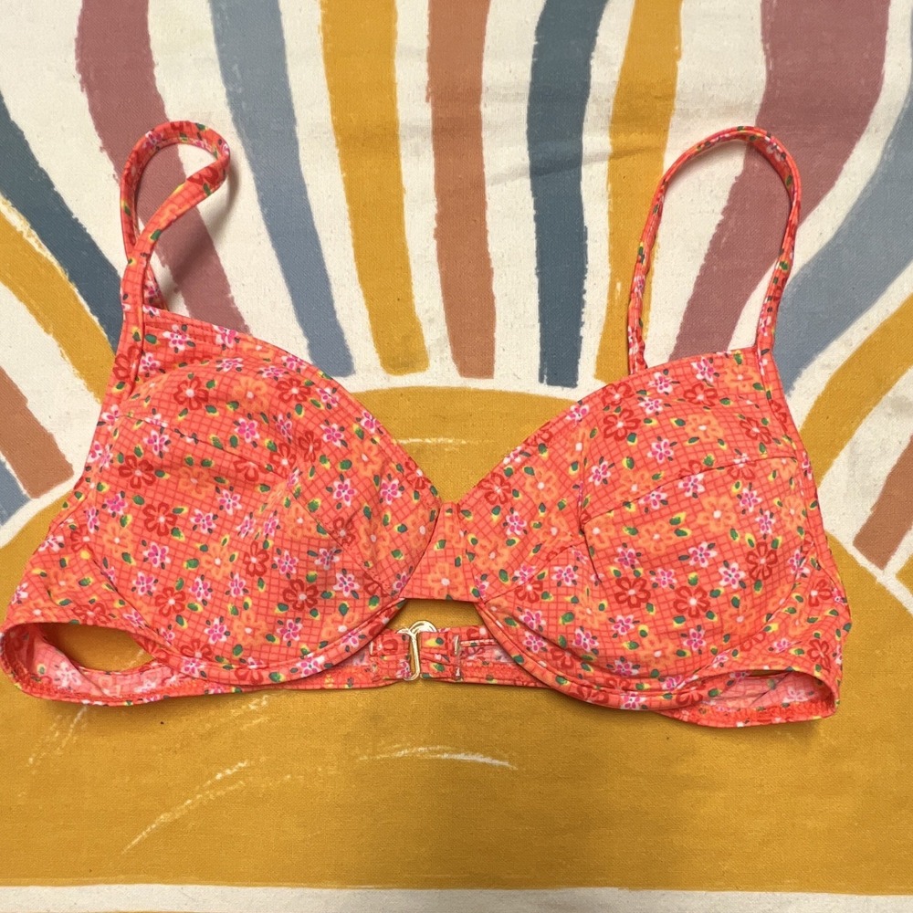 Baltex Women's Orange/Pink Floral Underwire Bikini Top SpaghettiStrap 14 B 225.2
